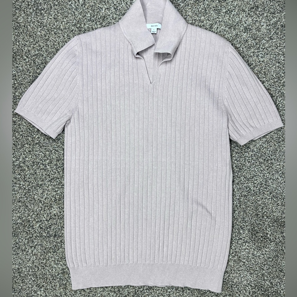 Reiss Polo, ribbed knit in Pink